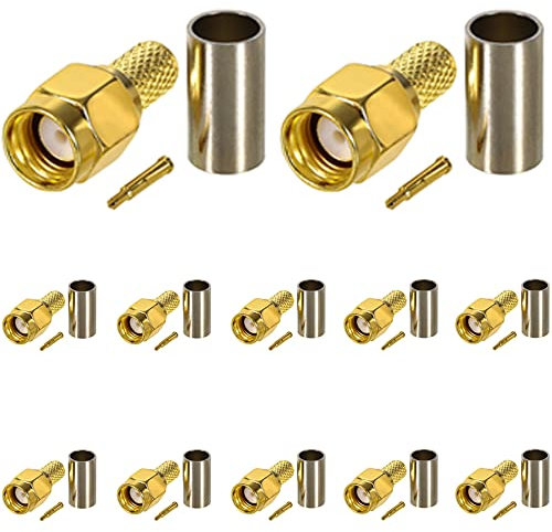 Greluma 12 Stk SMA Stecker Crimp vergoldeter RF-Stecker für RG58 RG303 RG141 RG142 RG400 LMR195 Koaxialkabel