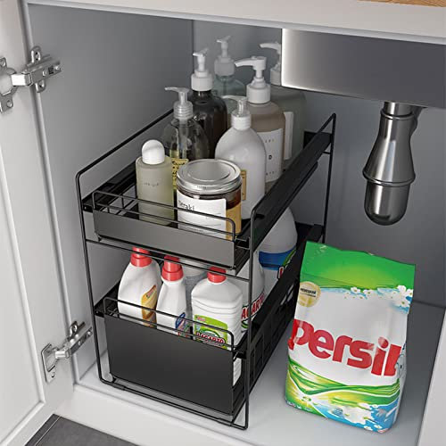 AMZWDMZ Organizador bajo Fregadero Estantería de Cocina Estantería de almacenaje para Fregadero Diseño de Empujar y Tirar Adecuado para Cocina y baño