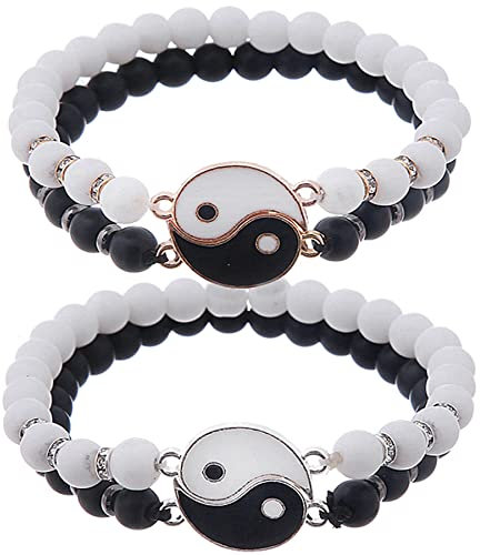 Feelairy 4 Stück Matching Yin Yang Armband, Verstellbare Tai Chi, Pärchen, Bester Freund, Freundschafts-BFF Geschenke für Mädchen Freund Freundin Valentinstag