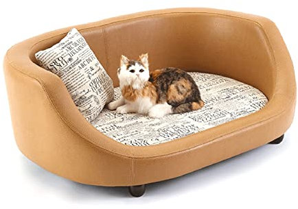 LCYDMJ Haustier Sofa Haustier-Sofabett Aus PU-Leder, Modernes Luxus-Haustier-Sofabett Mit Massivholzrahmen, Abnehmbar Und Waschbar, Geeignet Für 20 Kg/44 Lb Hunde