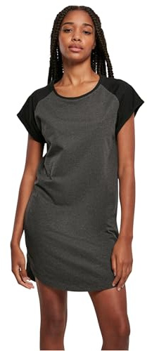 Urban Classics Ladies Contrast Raglan Tee Dress T-Shirt Dress with Contrasting Sleeves Sizes XS - 5XL, Charcoal/Black, 3XL