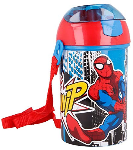 OM SUPPLIES Spiderman Pop Up Water Bottle Drink Bottle Flask with Neck Cord for Easy Carry School Lunch Kids Childrens 450ml