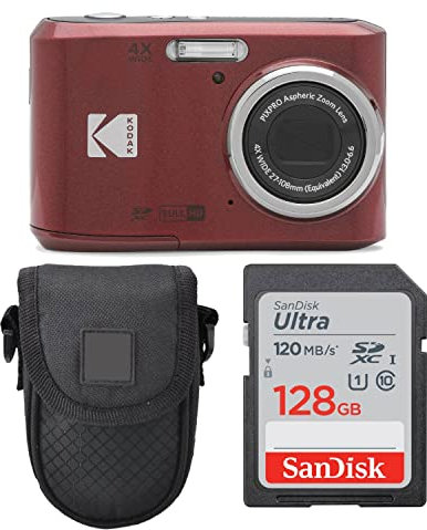Kodak PIXPRO FZ45 - Cámara digital + funda para cámara de apuntar y disparar + tarjeta de memoria SDXC Sandisk de 128 GB