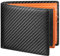 GSG SINCE 1998 Men's Wallets Genuine Leather RIFD Tri-Fold Wallet with Coin Pocket,14 Credit Card Slots, 2 Banknote Compartments, 2 ID Windows, Minimalist Wallet with Gift Box, Black-orange