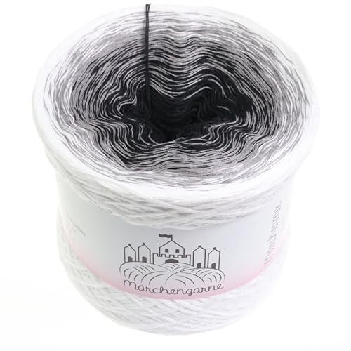 Farbverlaufsgarn Bobbel Wolle Größe wählbar Strickwolle Häkeln (Black & White - Weiß außen, 400g/1520m - 4Fach)