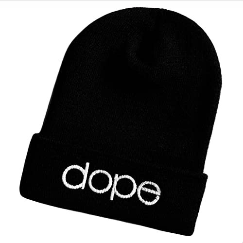 Schnoschi dunkelgraue Mütze/Strickmütze mit Dope Spruch Bestickt für Damen, Herren, Jugendliche und Kinder, Beanie Wollmütze Hip Hop Wintermütze Rollmütze Streetwear Unisex OneSize