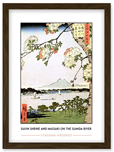 Wee Blue Coo Utagawa Hiroshige Suijin Shrine And Massaki On The Sumida River Painting Artwork Framed Wall Art Print A4