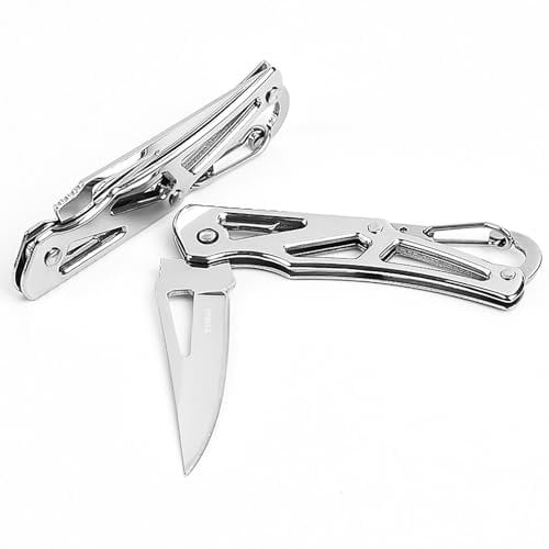 YiMai Couteau Pliant, 2 pièces Mini Couteau de Poche Portable EDC pour Porte-clés, Camping, Déballage par Coursier (Argenté)