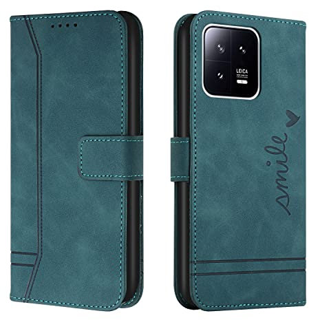 Trugox Handyhülle für Xiaomi 13 5G Hülle Klappbar Klapphülle mit Kartenfach Handytasche Handy Schutzhülle Tasche Leder Wallet Flip Case Slim Book Cover - Blaugrün