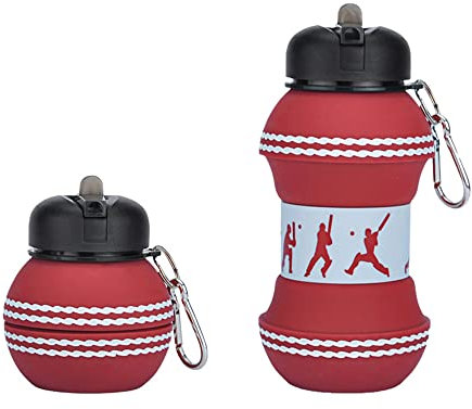 Sports Water Bottle Collapsible Ball Shaped Drinking Cup - Creative Silicone Folding Cup Soccer Basketball Tennis Golf Leak Proof Anti-drop Sports Bottle Gift for Friends Students (Cricket)
