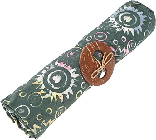 GURU SHOP Bali Batik Sarongkleid, Wickelrock, Sarong, Strand Tuch mit Sarongschnalle, Herren/Damen, Design 3/grün, Synthetisch, Size:One Size, 160x100 cm