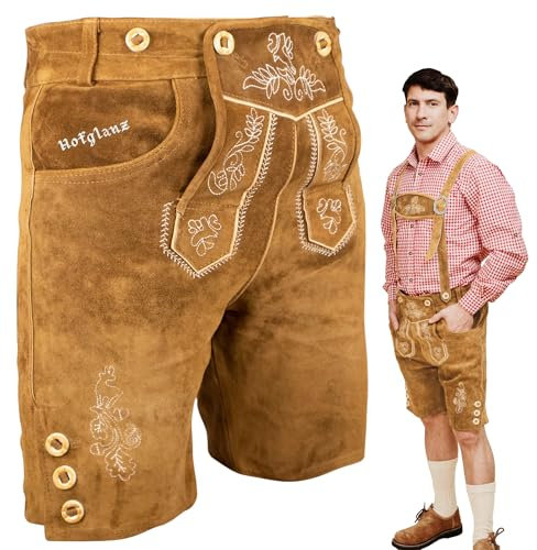 HOFGLANZ - Pantaloni tradizionali da uomo, in pelle, marrone chiaro e marrone scuro, taglie 46-58, marrone, W56