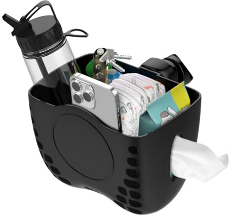MC MICUS - Universal-Getränkehalter für Kinderwagen und Buggys mit Handyhalter – Flaschenhalter für Fahrrad & Rollstuhl | Auslaufsicheres, einfach zu installierendes Zubehör (Schwarz Korb)
