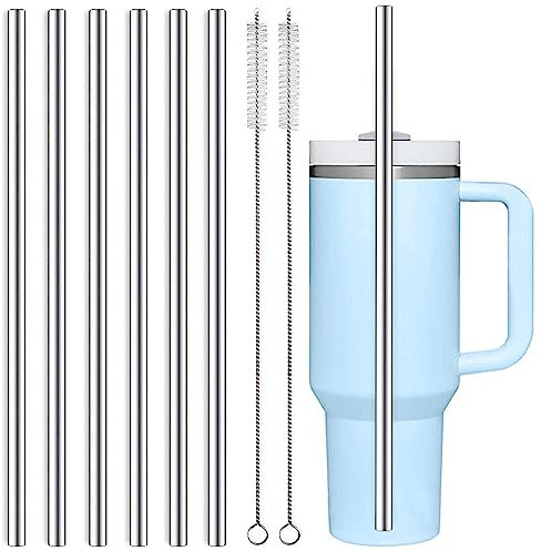 Edelstahl Strohhalme 31 cm Lange Strohhalme, 6 Stück Strohhalme Wiederverwendbar Mit 2 Reinigungsbürsten, Edelstahl Trinkhalme für Trinkflaschen