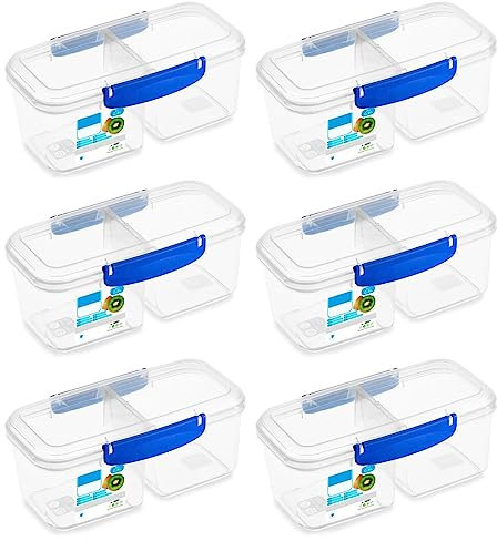 ACAN Tradineur - Pack de 6 Fiambreras con 2 compartimentos - Fabricado en plástico - Capacidad de 0,8 x 2 Litros - Apta para microondas y lavavajillas - 10 x 24 x 13 cm
