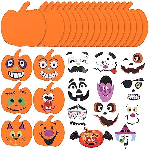 Jusduit Halloween Kürbis Deko Halloween Basteln Kinder,Halloween Bastelset mit 16 Schaum Kürbis und 16 Kürbis Gesicht Sticker,DIY Kürbis Bastelset für Halloween Party Dekoration