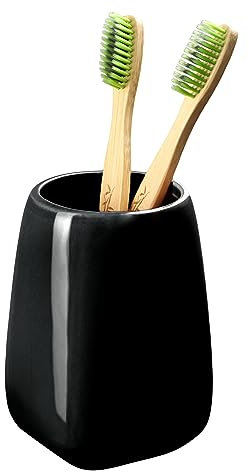 KADAX Dispenser di sapone liquido, 7,5 x 7,5 x 17 cm, in ceramica, dispenser per lozioni ricaricabile con pompa in plastica e 5 varianti di colore, dispenser per detersivo (nero)