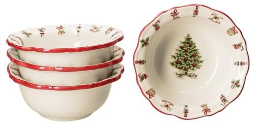 MamboCat Maestro Natale 4er Set Schale 17,5cm I 470ml I italienische Keramik-Schüssel für 4 Personen mit Weihnachtsdekor I Schälchen für Kekse, Salat, Müsli & Co an Weihnachten, Advent & Nikolaus