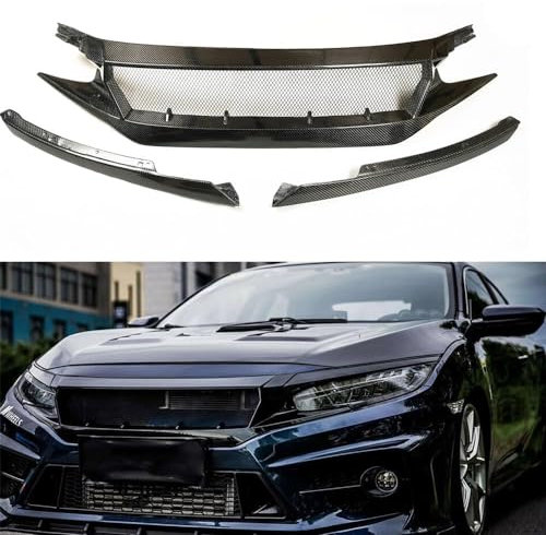 QQLADY Auto Rejilla Delantera para Honda Civic Fk8 Fc1 Fk7 10th 2016-2021, Rejilla del Radiador, Parrilla Superior de Parachoques Delantero de Coche, Accesorios para Carrocería