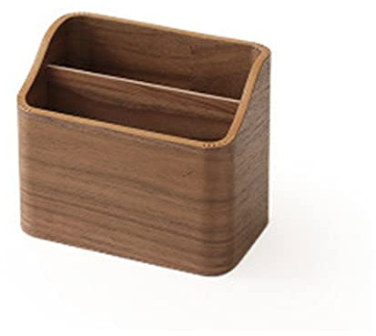 Boîte de rangement en bois à 2 compartiments pour télécommandes et accessoires, organisateur de bureau de seluluory en noyer robuste