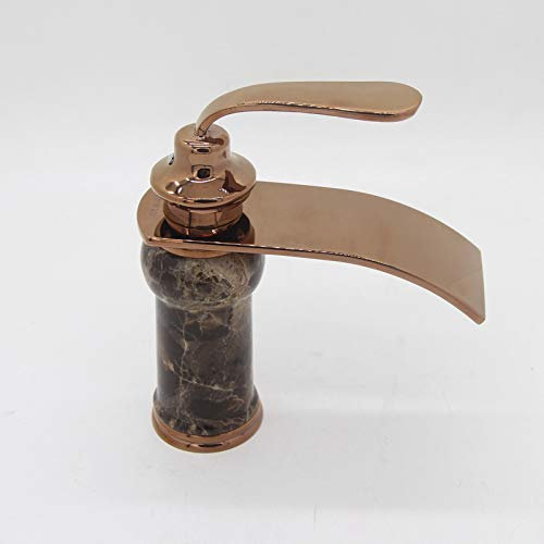 Robinet d’eau chaude et froide de lavabo en jade, robinet de mitigeur de comptoir en or rose doré, modèle court en or rose