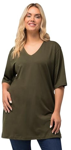 Ulla Popken Damen Basic-v T-Shirt, Wald Grün, 58-60