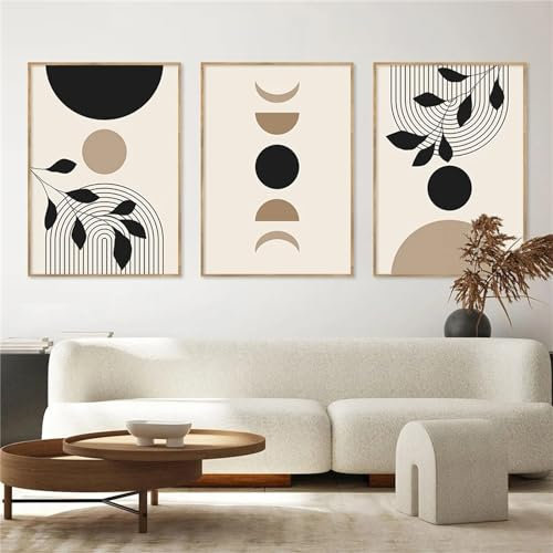 Trayosin Moderne Poster Set 3 Stück Abstrakt Kunstdruck Bilder Wandbilder Wanddeko Wohnzimmer & Schlafzimmer Boho Deko- ohne Bilderrahmen (30x40cm,Schwarz)