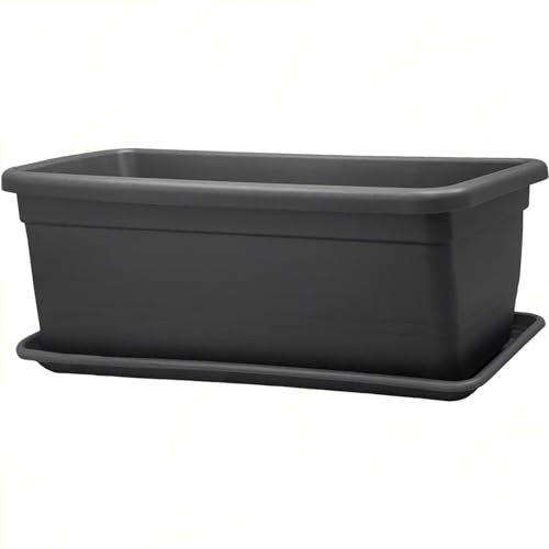 Sicignano - Jardinière rectangulaire en plastique 80 cm avec dessous de plantes, pour l'extérieur, pour plantes et fleurs, résistant aux rayons UV, jardin terrasse, fabriqué en Italie (2, anthracite)