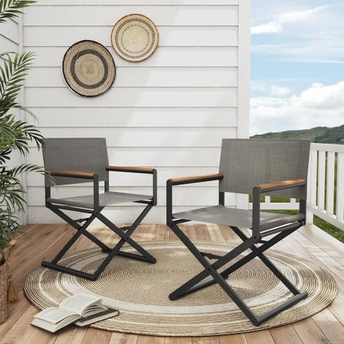Grand patio Regiestuhl Klappbar Gartenstuhl Faltbar 2er-Set Campingstuhl Klappstuhl Leichter Tragbarer Stuhl, bis 150kg Belastbar, Angelstuhl für Strand, Camping, Garten, Grillen -Grey