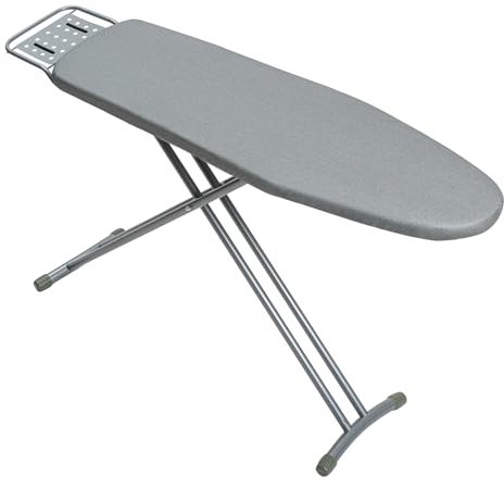 BlissBoard - Tabla de planchar de tamaño matrimonial, 43 x 13 pulgadas, resistente con soporte de plancha, cubierta resistente al calor con acolchado ultra grueso, altura ajustable, color plateado