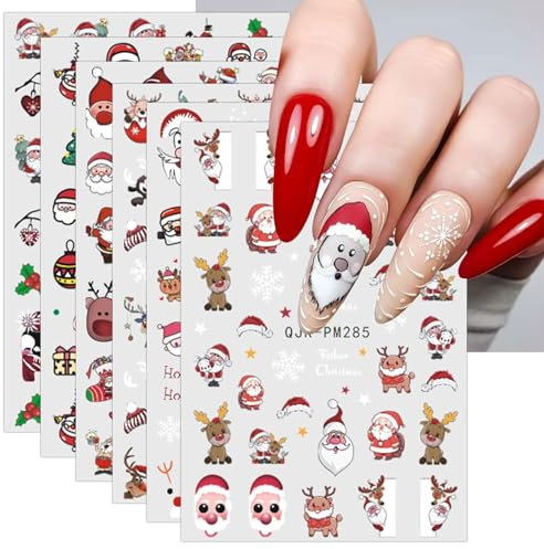 JMEOWIO 10 Sheets Christmas Nail Art Stickers Decals Self-Adhesive Snowflake Winter Holiday Cute Nail Supplies Nail Art Design Decoration Accessories