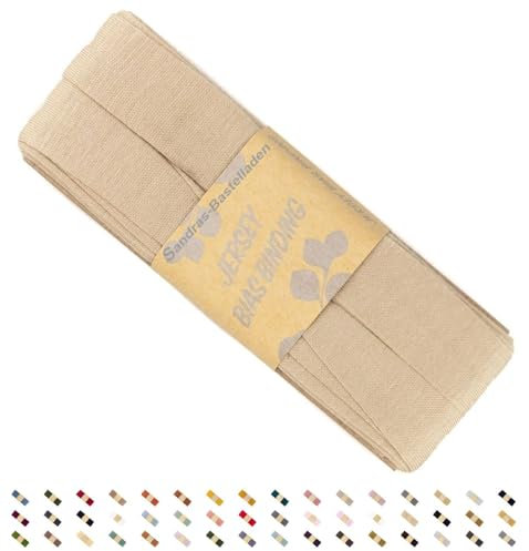 Sandras-Bastelladen Jersey Schrägband/Einfassband elastisch & gefalzt 3m x 20mm - 100% Viskose Sand