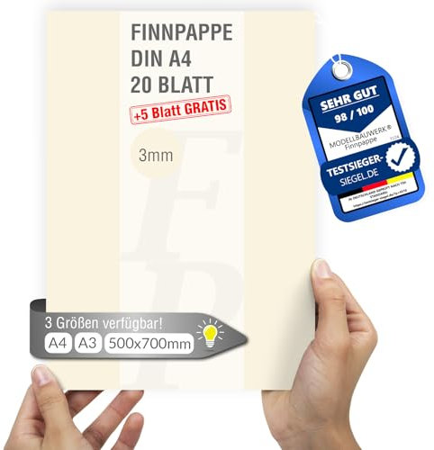 20 + 3 Blatt gratis Finnpappe DIN A4 | 3mm Stärke | Modellbauwerk® | für Modellbau und Basteln | Architektur | Studium | Diorama | finnische Holzpappe | Skanpappe | Scrapbook | Karton | Kreativ sein