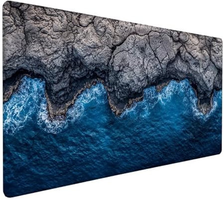 Blau Mousepad XXL 800 x 400 x 3 mm, Groß Gaming Mauspad Meer Muster, Schreibtischunterlage rutschfeste Gummibasis, Wasserfest Mouse Pad Vernähte Kanten Design, Büro Deko, Geschenke für Frauen Z-138