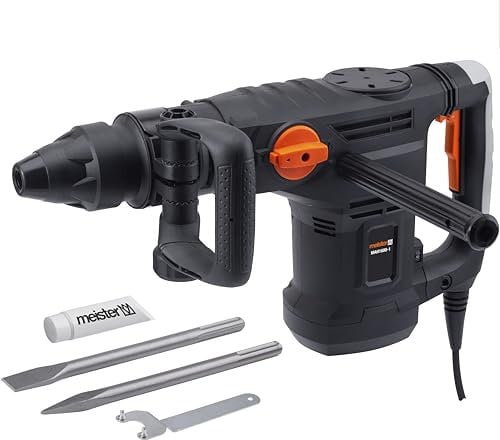 Meister Abbruchhammer 1600 W, MAH1600-1 - SDS-Max Aufnahme - 25 Joule Schlagenergie - Antivibrationsgriff - Mit Flach- & Spitzmeißel/Stemmhammer im Koffer/Meißelhammer/Schlaghammer / 5453050