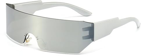 Nhgkju All-In-One Y2k Brille Internet Promi EuropäIsche und Amerikanische Pilotensonnenbrille Windblockierende Fahrradbrille Outdoor Sonnenbrille (Silberrahmen Weiß)