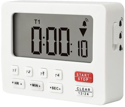 YOOREAL Temporizadores de Cocina Digitales, con 4 Juegos de cronómetros de Cuenta Regresiva Temporizador/Reloj Temporizador magnético con Alarma Fuerte Ajustable Cocina en el Aula Fitness (Blanco)
