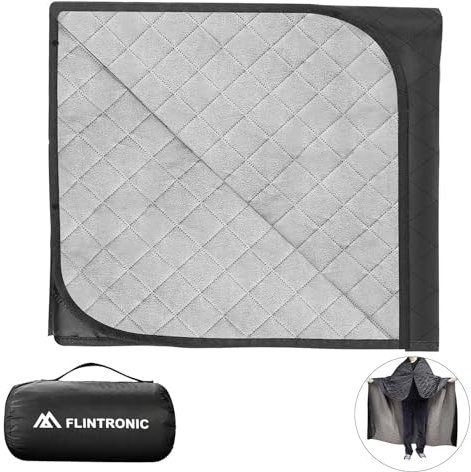 flintronic Picknickdecke, wasserdichte Camping Decke, Faltbare Stranddecke, 145 x 200 cm, Wetterfest und Leichtgewicht, Picknickdecke für den Outdoor, Kaltes Wetter, Camping, Strand (Schwarz)