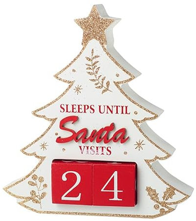 Heaven Sends Wooden Christmas Countdown Calendar – Sleeps Until Santa Visits Design - Red/White - 14cm x 15cm - Festive Advent Decoration - Gift Idea For Christmas - Christmas Advent Calendar