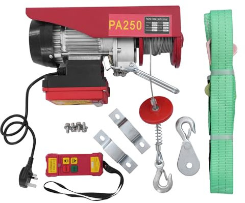 HarBin-Star Electric Hoist Lift, 250kg/551.16lbs Overhead Electric Hoist, Lectric Winch, 220V Electric Winch with Remote Control & Lifting Straps for Garage, Warehouses, Factories Lifting (250kg Red)