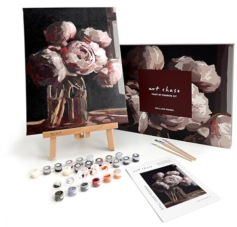 Art Chase Premium Paint by Numbers Kit for Adults with Canvas Frame - Luxury Art Gift Set - 30x40cm Painting Kit - Crafts for Adults - Still Love Peonies