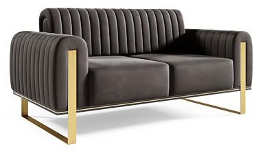 FURNISTAR Premium Pier Sofa 2-Sitzer, Glamour Design, Polstersofa mit drehbarer Rücklehne, Couch, Sofagarnitur, Wohnzimmer, Schwarze Metallfüße, Velour-Stoff - Anthrazit