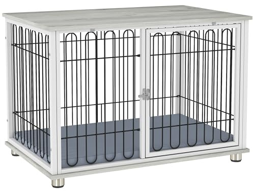 PawHut Cage pour Chien avec Coussin Chiens Moyens 90 x 58 x 62,5 cm Gris