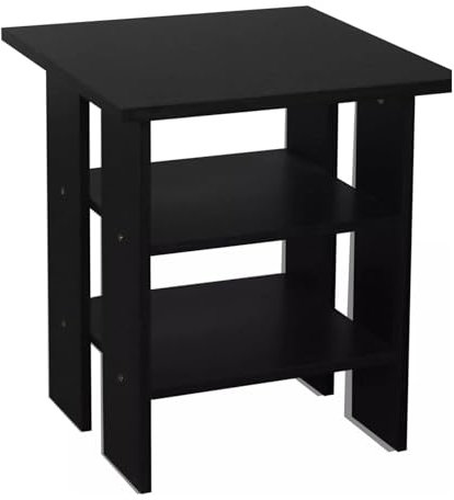 HOMION Modern Side Table with Storage Shelves, Square Bedside End table Storage 2-Tier Industrial Side Stool Small Coffee Stool for Living Room Bedroom Free Standing Caravan Kitchen Table (Black)