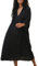 Women's Summer Loose Maxi Dress Solid Color 3/4 Sleeves Round-Neck Tie Front Long Tunic Dress Casual Boho Sundress (A-Black, XL)