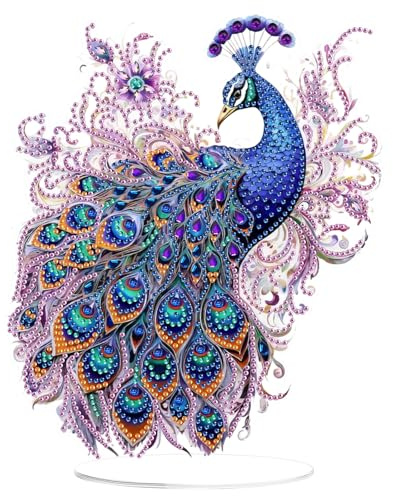 EOBROMD Diamond Painting Desktop Deko Pfau, DIY 5D Diamond Painting Blumen Aufsteller, Diamant Painting Bilder Tischdeko Kunst Set für Geschenk Heimdekoration