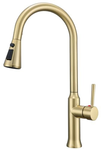 EUJOISE Grifo de Cocina Dorado Cepillado con Extensible Ducha-Extraible 3 Patrones de Rociado,Giratorio 360°, Grifo Para Fregadero Mezcladores de Cocina Con Ducha