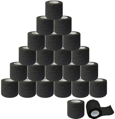 24 Stück Tattoo Grip Cover Wrap, S 2 Zoll x 5 Yards Einweg, Cohesive Tattoo Grip Verband, schwarz, selbstklebend, elastisches Band (24 Stück)