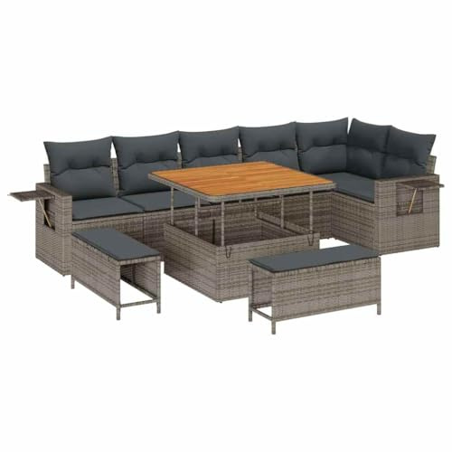 vidaXL Garten-Sofa-Set 9 pcs Grau Poly-Rattan, Garten und Terrasse, modernes Sofa-Set, robuste Sitzgelegenheiten, Lounge für entspannte Sommermomente
