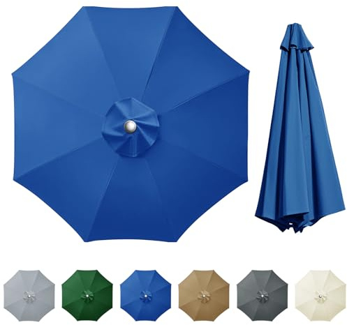 wiipara Sonnenschirm Ersatzbezug 3m Durchmesser, 8 Streben, Blau | UV-Schutz & Strapazierfähig, Sonnenschirm Bezug, Gartenschirm Ampelschirm Ersatz Stoffbezug für Hof, Garten, Strand und Pool